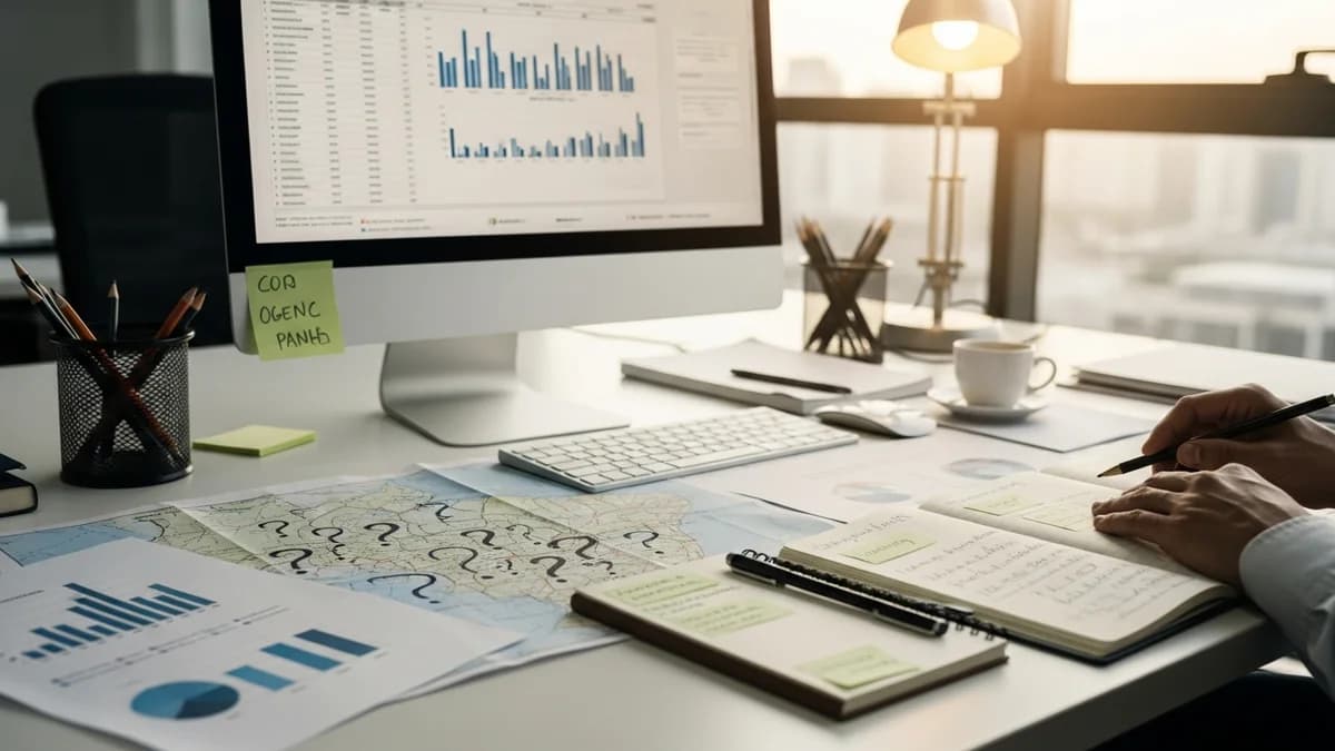 Mapa do Brasil sobreposto a gráficos vazios representando ausência de dados sobre o mercado de SEO local
