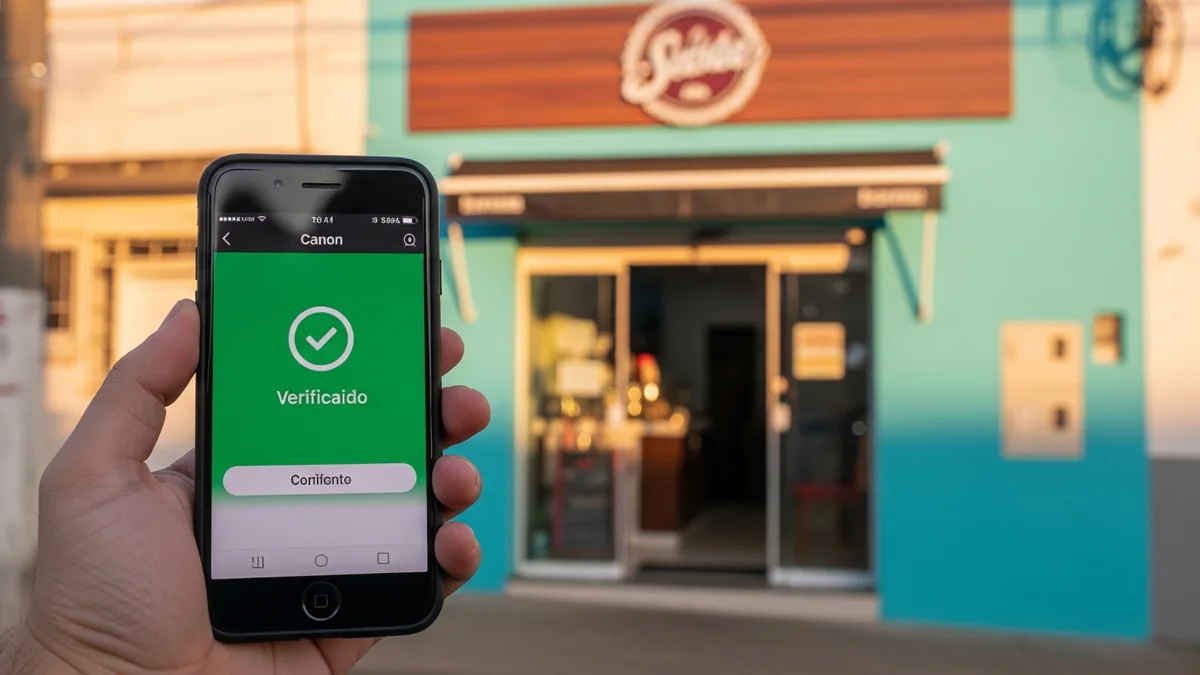 Dono de negócio brasileiro tentando verificar seu perfil no Google pelo celular