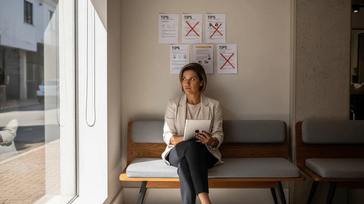 Dono de negócio brasileiro analisando avaliações do Google no celular com expressão cética